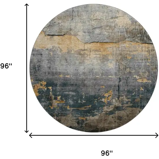 8' Gray Silver And Gold Abstract Washable Round Rug With UV Protection Photo 9