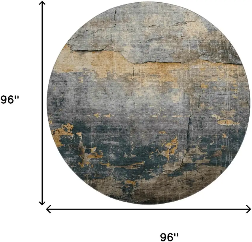 8' Gray Silver And Gold Abstract Washable Round Rug With UV Protection Photo 9