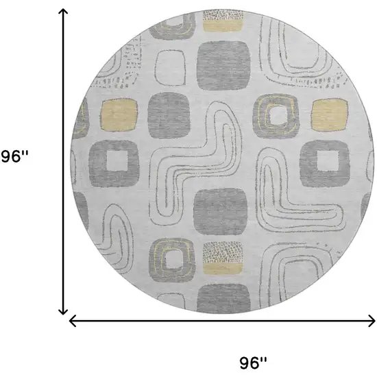 8' Gray Silver And Gold Geometric Washable Round Rug With UV Protection Photo 9