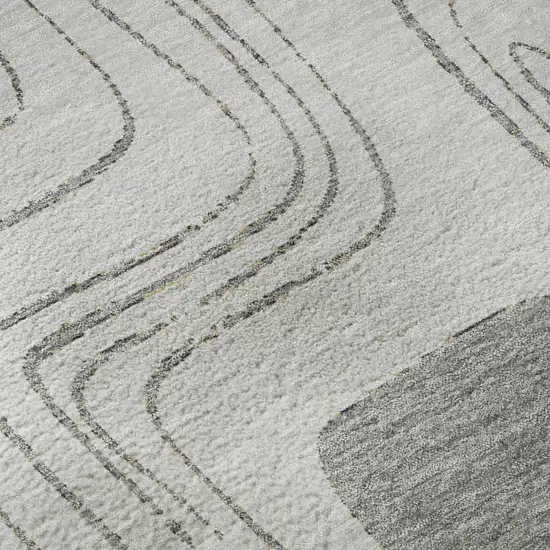 8' Gray Silver And Gold Geometric Washable Round Rug With UV Protection Photo 8