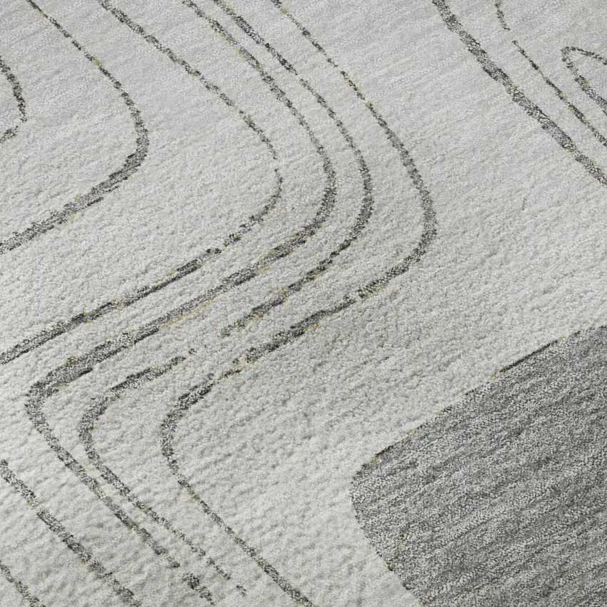 8' Gray Silver And Gold Geometric Washable Round Rug With UV Protection Photo 8