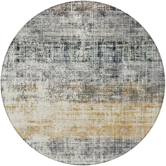 8' Gray Silver And Gold Round Striped Washable Indoor Outdoor Area Rug Photo 3