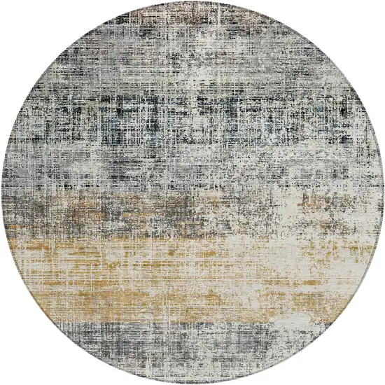 8' Gray Silver And Gold Round Striped Washable Indoor Outdoor Area Rug Photo 1