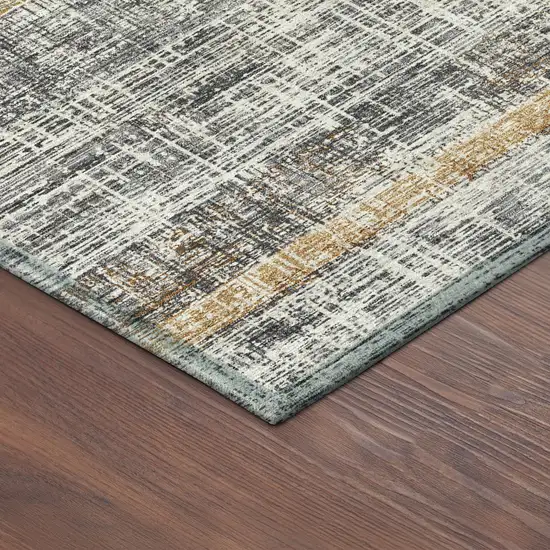 8' Gray Silver And Gold Round Striped Washable Indoor Outdoor Area Rug Photo 8