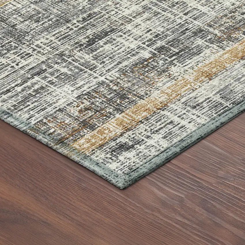 8' Gray Silver And Gold Round Striped Washable Indoor Outdoor Area Rug Photo 8