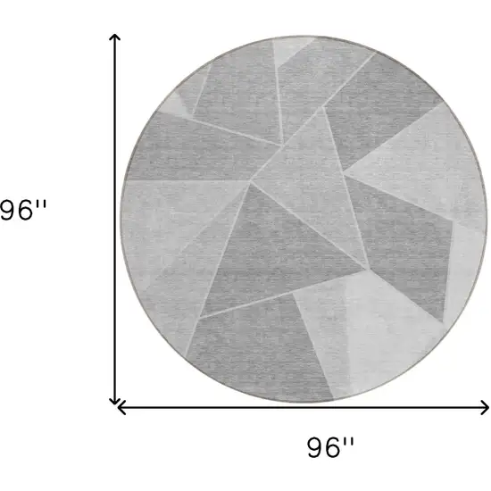 8' Gray Silver And Graphite Round Geometric Washable Indoor Outdoor Area Rug Photo 3