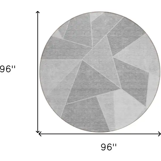 8' Gray Silver And Graphite Round Geometric Washable Indoor Outdoor Area Rug Photo 3