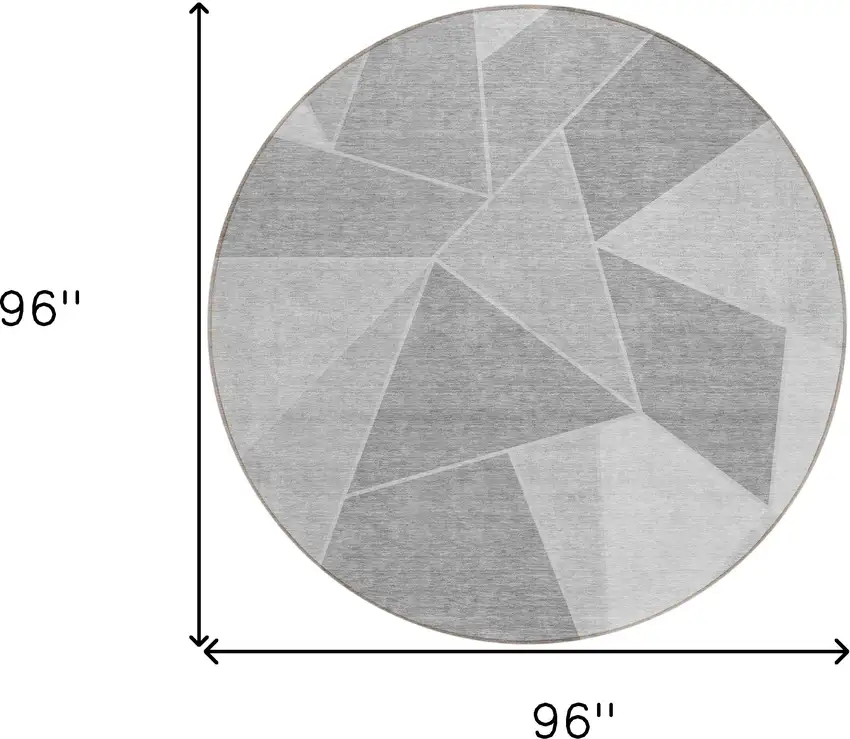 8' Gray Silver And Graphite Round Geometric Washable Indoor Outdoor Area Rug Photo 3