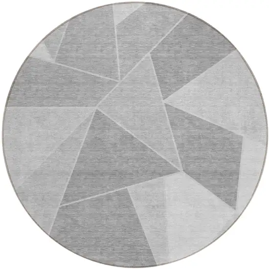 8' Gray Silver And Graphite Round Geometric Washable Indoor Outdoor Area Rug Photo 1