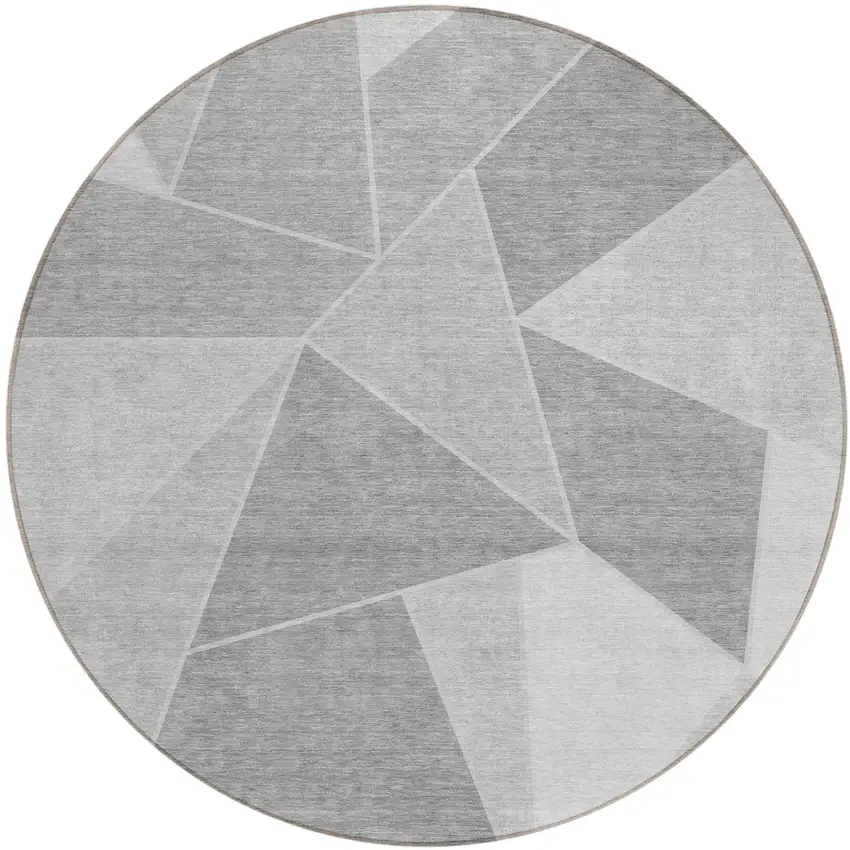 8' Gray Silver And Graphite Round Geometric Washable Indoor Outdoor Area Rug Photo 1
