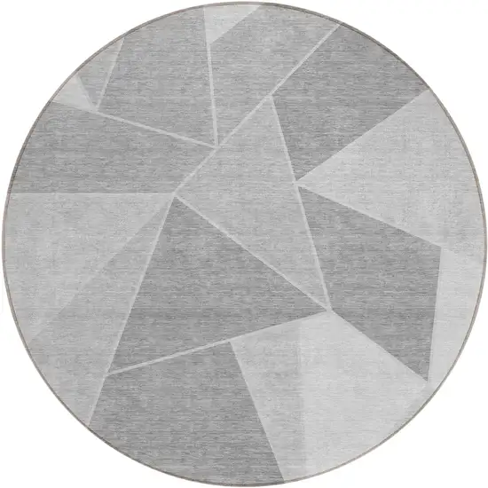 8' Gray Silver And Graphite Round Geometric Washable Indoor Outdoor Area Rug Photo 1