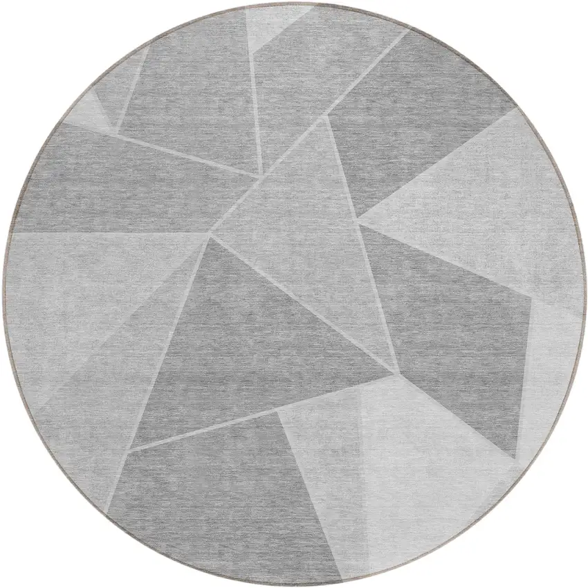 8' Gray Silver And Graphite Round Geometric Washable Indoor Outdoor Area Rug Photo 1