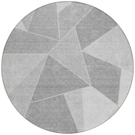 8' Gray Silver And Graphite Round Geometric Washable Indoor Outdoor Area Rug Photo 6