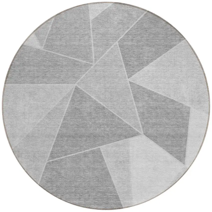 8' Gray Silver And Graphite Round Geometric Washable Indoor Outdoor Area Rug Photo 6
