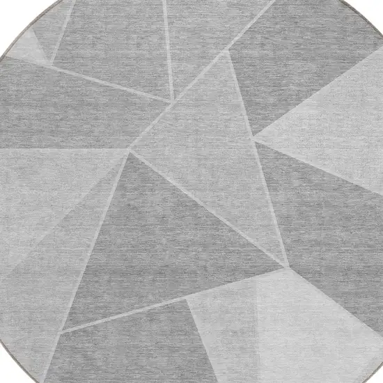 8' Gray Silver And Graphite Round Geometric Washable Indoor Outdoor Area Rug Photo 5