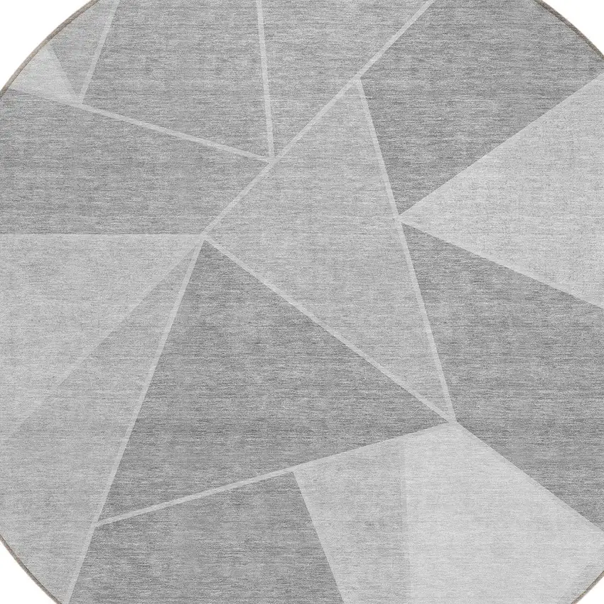 8' Gray Silver And Graphite Round Geometric Washable Indoor Outdoor Area Rug Photo 5