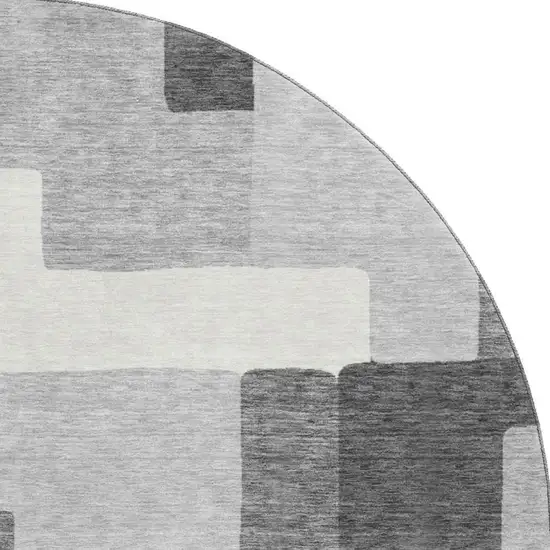 8' Gray Silver And Ivory Abstract Geometric Washable Round Rug With UV Protection Photo 4