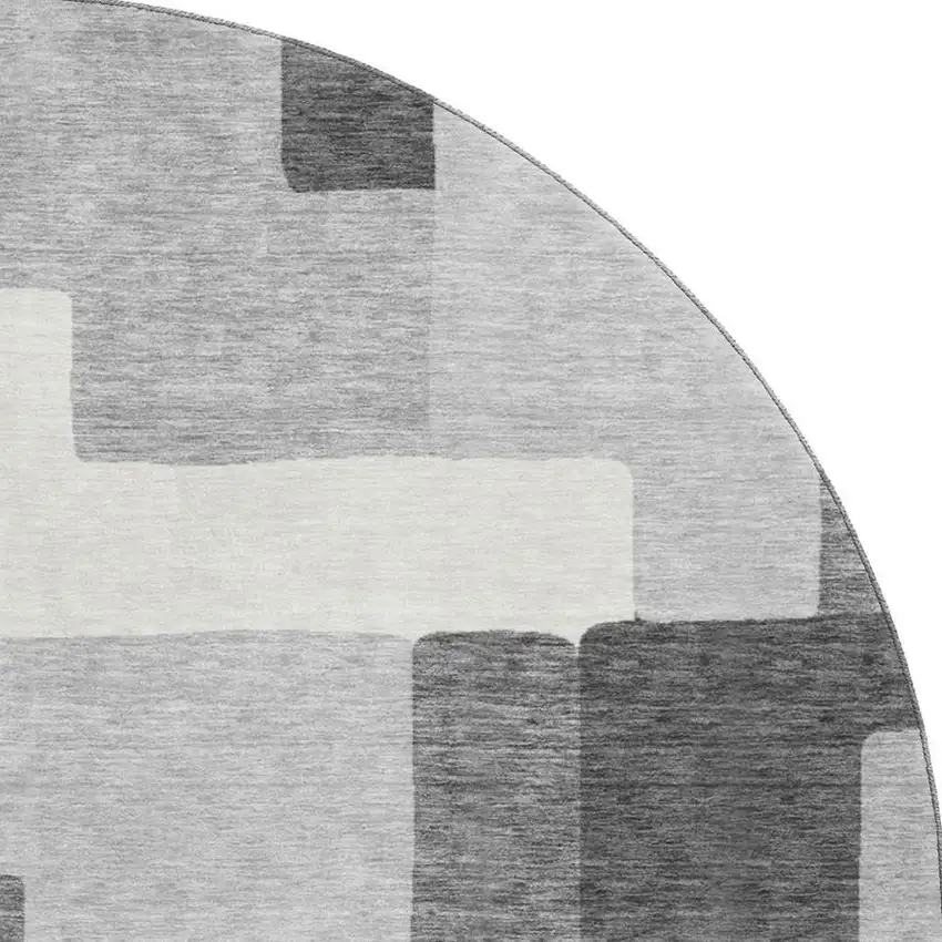 8' Gray Silver And Ivory Abstract Geometric Washable Round Rug With UV Protection Photo 4