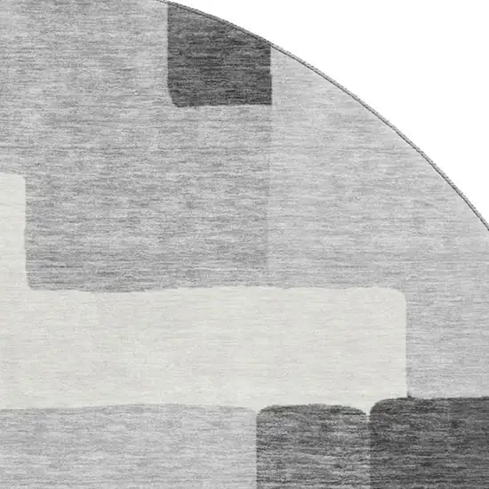 8' Gray Silver And Ivory Abstract Geometric Washable Round Rug With UV Protection Photo 3