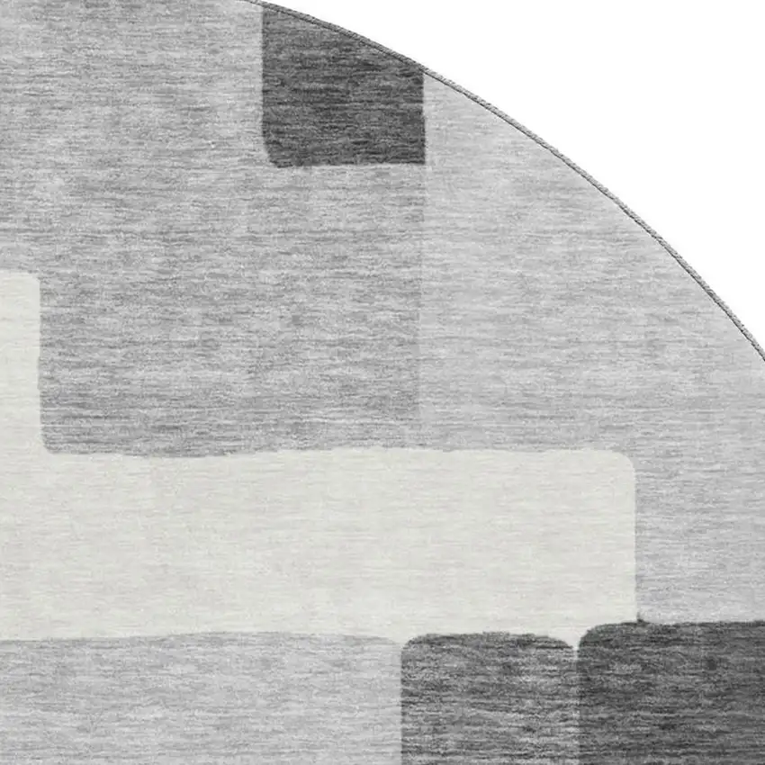 8' Gray Silver And Ivory Abstract Geometric Washable Round Rug With UV Protection Photo 3