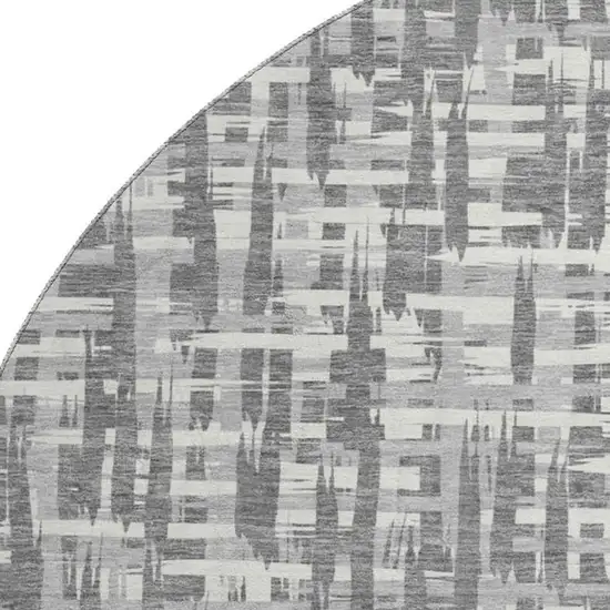8' Gray Silver And Ivory Abstract Geometric Washable Round Rug With UV Protection Photo 2