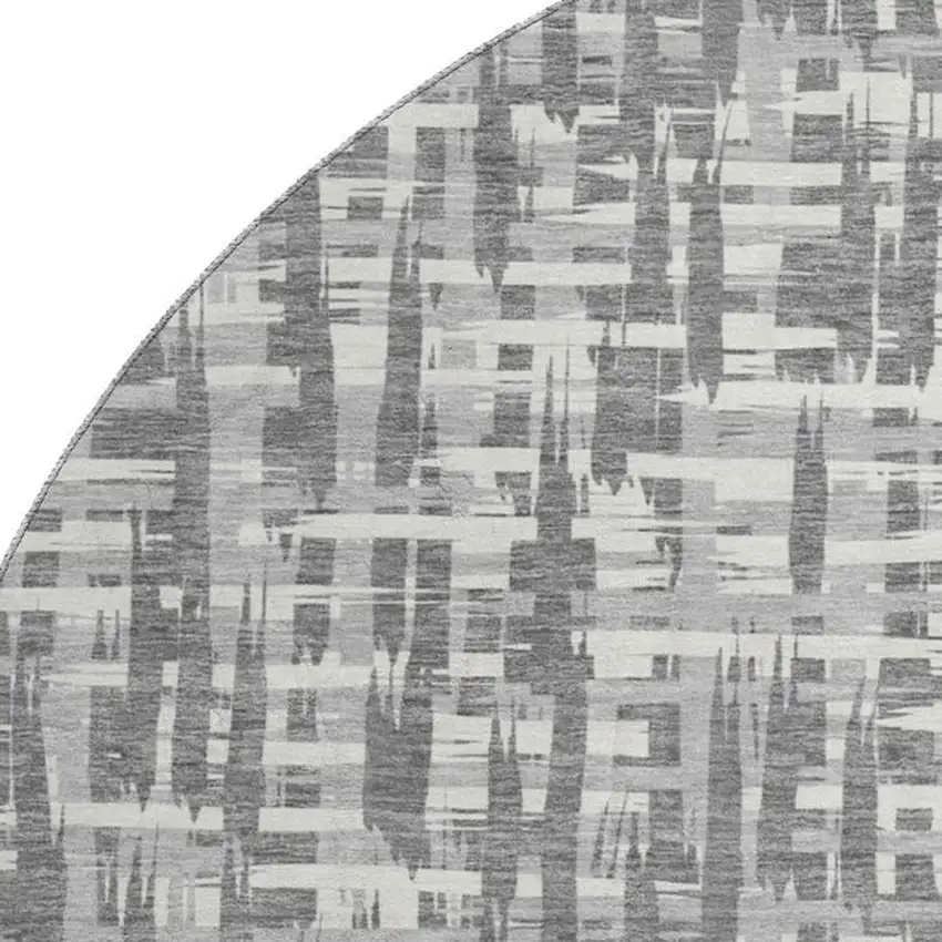 8' Gray Silver And Ivory Abstract Geometric Washable Round Rug With UV Protection Photo 2