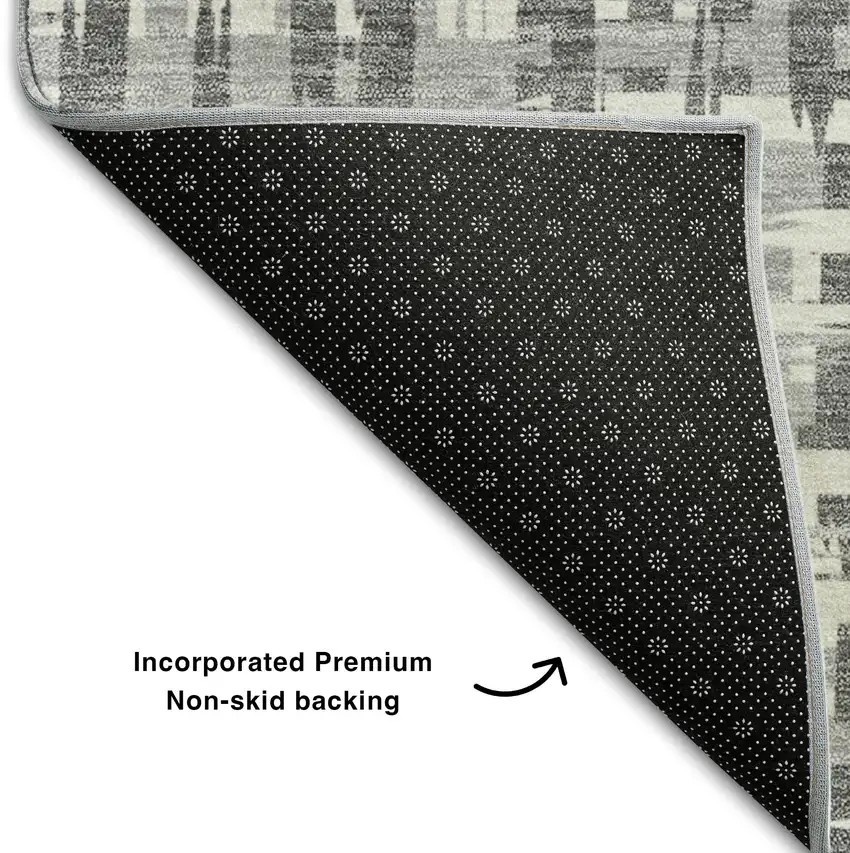 8' Gray Silver And Ivory Abstract Geometric Washable Round Rug With UV Protection Photo 5