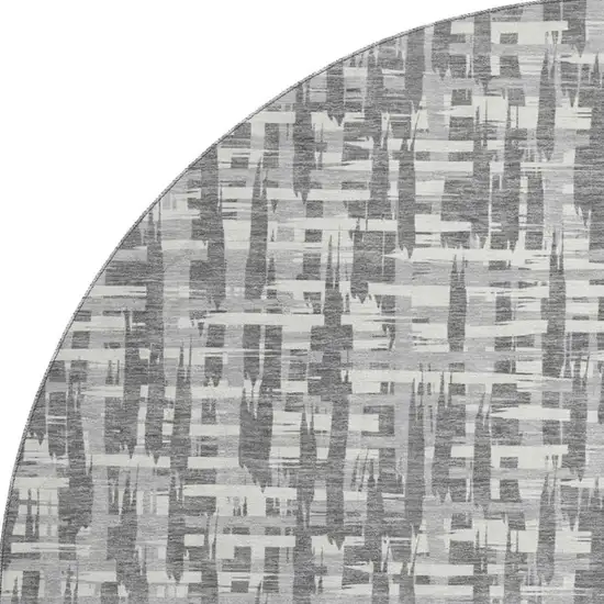 8' Gray Silver And Ivory Abstract Geometric Washable Round Rug With UV Protection Photo 3