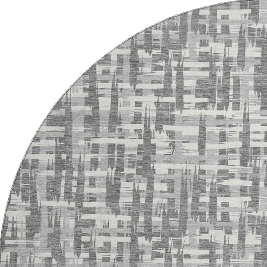 8' Gray Silver And Ivory Abstract Geometric Washable Round Rug With UV Protection Photo 3