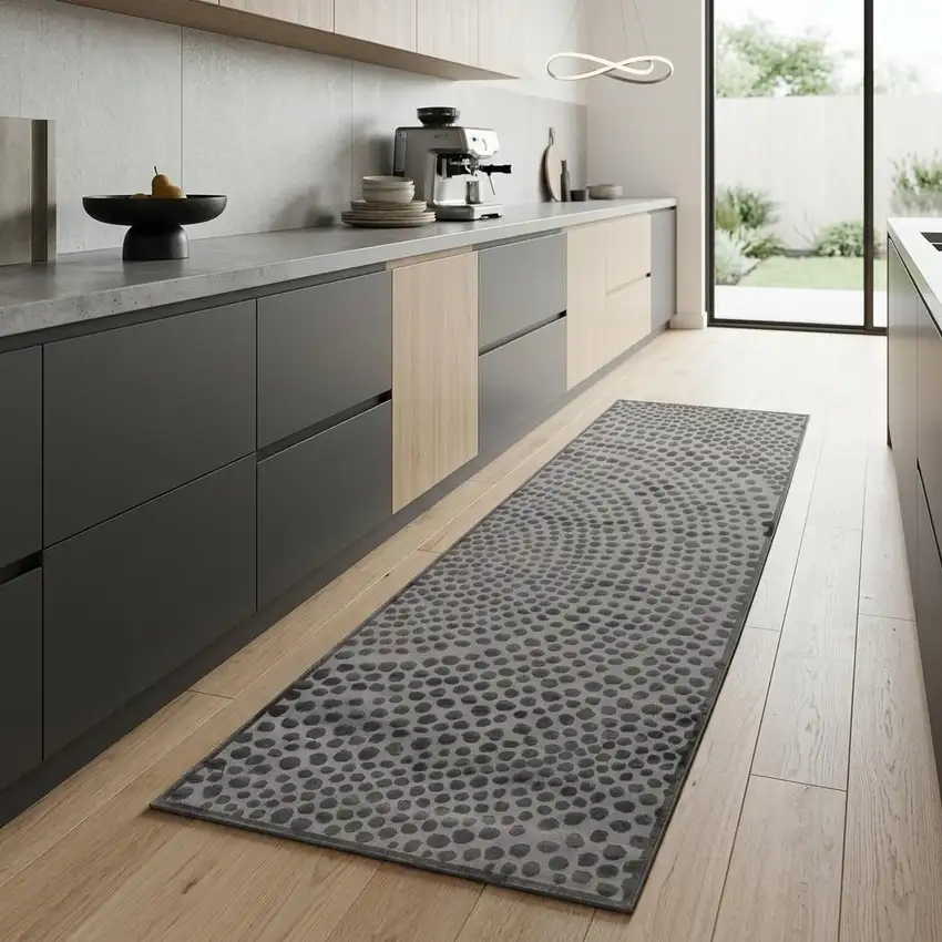 8' Gray And Silver Abstract Runner Rug Photo 1