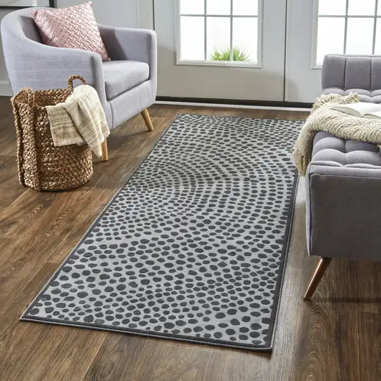 8' Gray Silver And Ivory Abstract Stain Resistant Runner Rug Photo 3