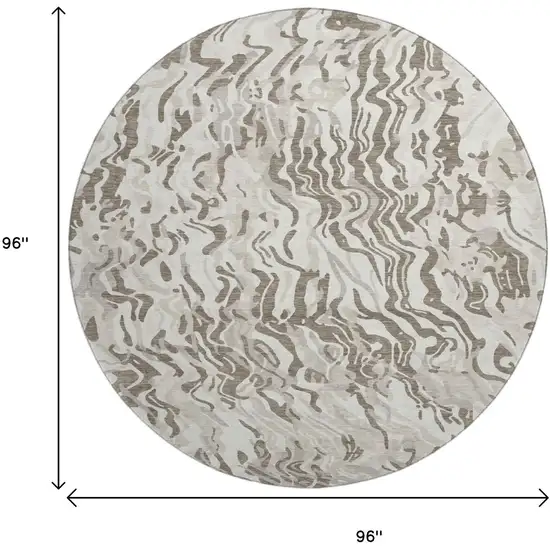 8' Gray Silver And Ivory Abstract Washable Round Rug With UV Protection Photo 8