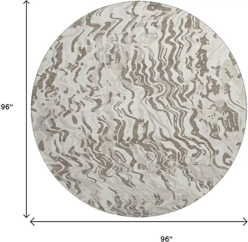 8' Gray Silver And Ivory Abstract Washable Round Rug With UV Protection Photo 8