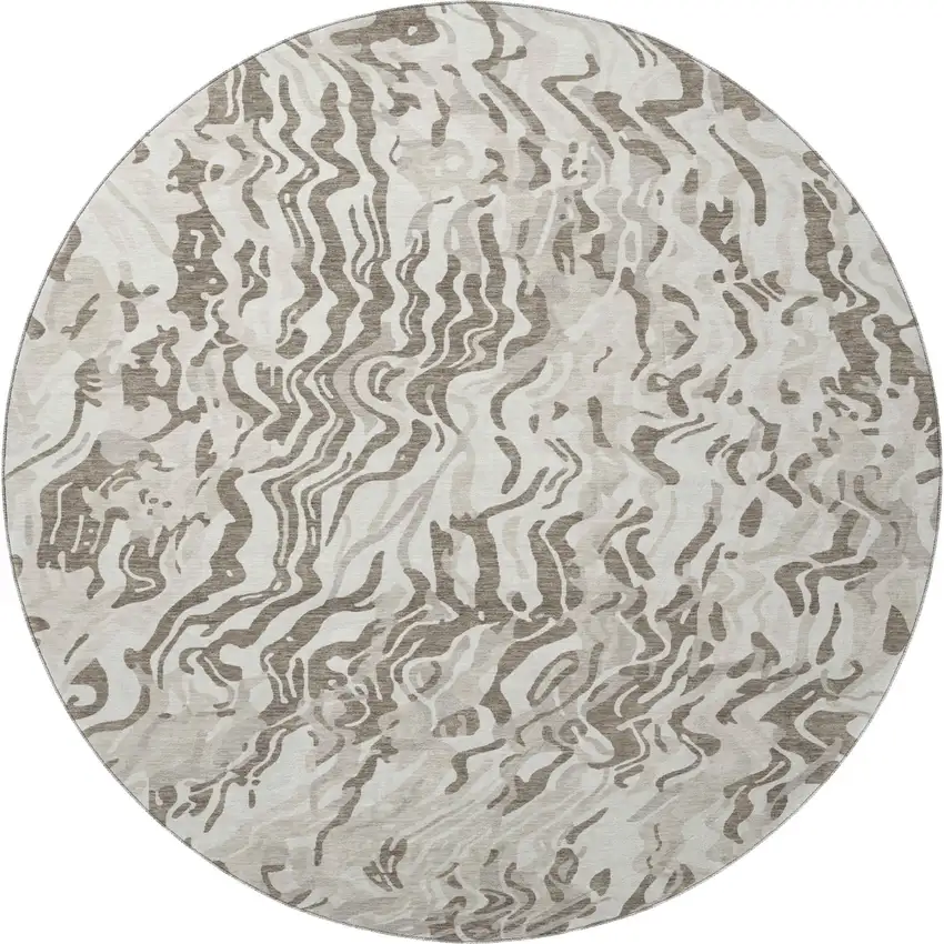 8' Gray Silver And Ivory Abstract Washable Round Rug With UV Protection Photo 2