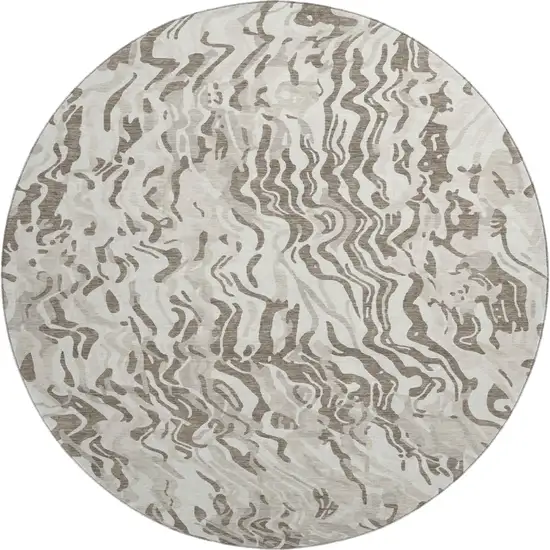 8' Gray Silver And Ivory Abstract Washable Round Rug With UV Protection Photo 1