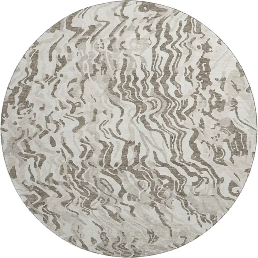 8' Gray Silver And Ivory Abstract Washable Round Rug With UV Protection Photo 1
