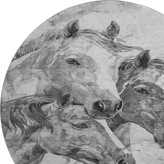 8' Gray Silver And Ivory Animal Print Washable Round Rug With UV Protection Photo 2