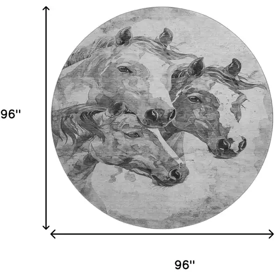 8' Gray Silver And Ivory Animal Print Washable Round Rug With UV Protection Photo 9