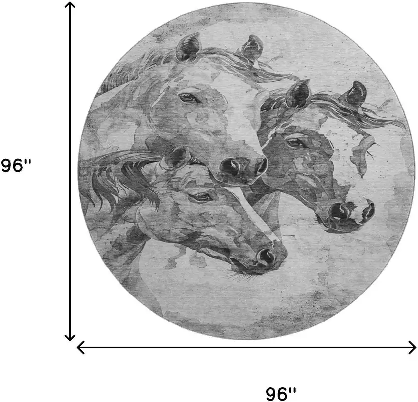 8' Gray Silver And Ivory Animal Print Washable Round Rug With UV Protection Photo 9