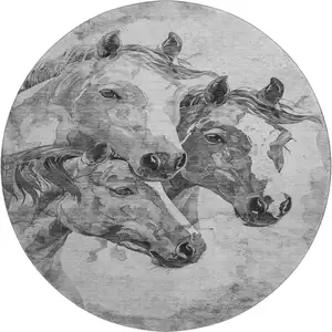 Photo of 8' Gray Silver And Ivory Animal Print Washable Round Rug With UV Protection