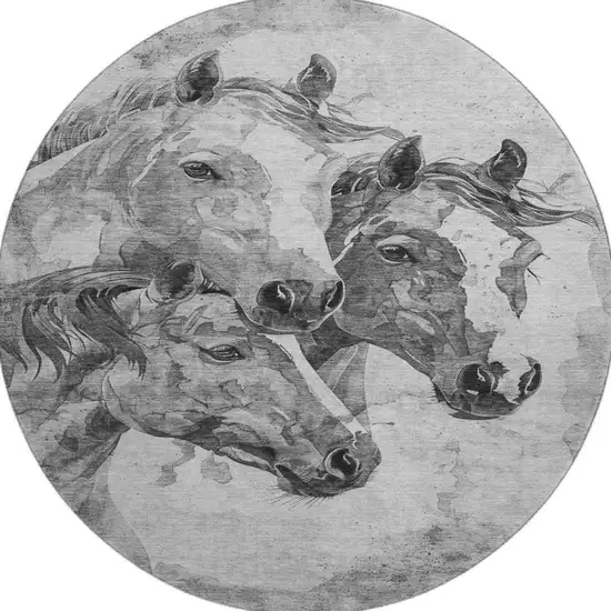 8' Gray Silver And Ivory Animal Print Washable Round Rug With UV Protection Photo 3