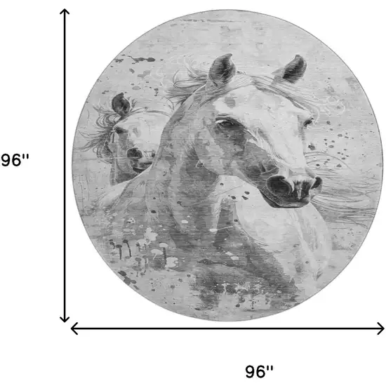 8' Gray Silver And Ivory Animal Print Washable Round Rug With UV Protection Photo 8