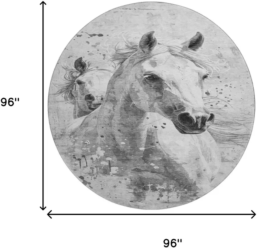 8' Gray Silver And Ivory Animal Print Washable Round Rug With UV Protection Photo 8