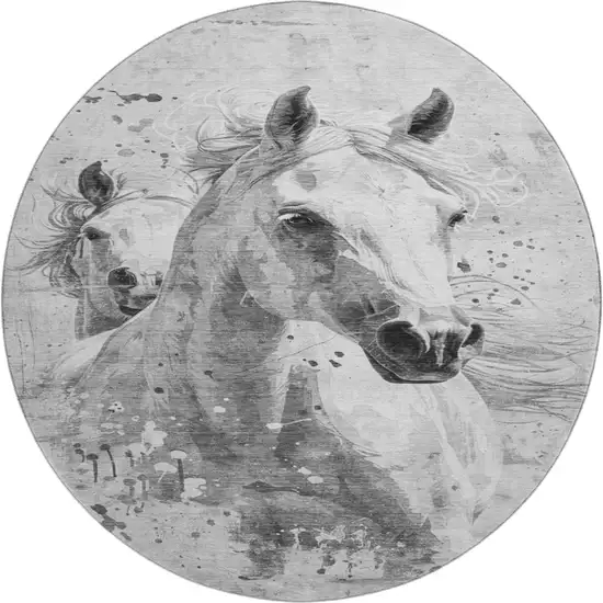 8' Gray Silver And Ivory Animal Print Washable Round Rug With UV Protection Photo 1