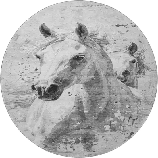 8' Gray Silver And Ivory Animal Print Washable Round Rug With UV Protection Photo 2