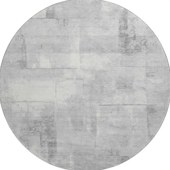 8' Gray Silver And Ivory Geometric Washable Round Rug With UV Protection Photo 3