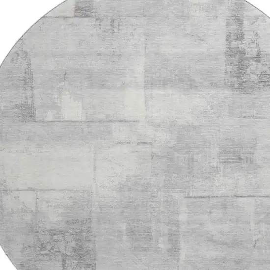 8' Gray Silver And Ivory Geometric Washable Round Rug With UV Protection Photo 2