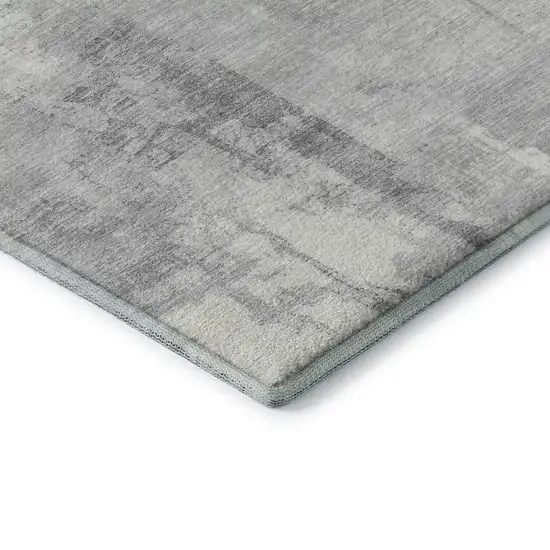 8' Gray Silver And Ivory Geometric Washable Round Rug With UV Protection Photo 6