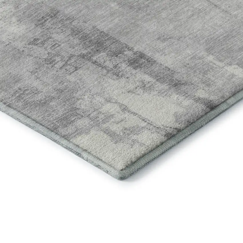 8' Gray Silver And Ivory Geometric Washable Round Rug With UV Protection Photo 6