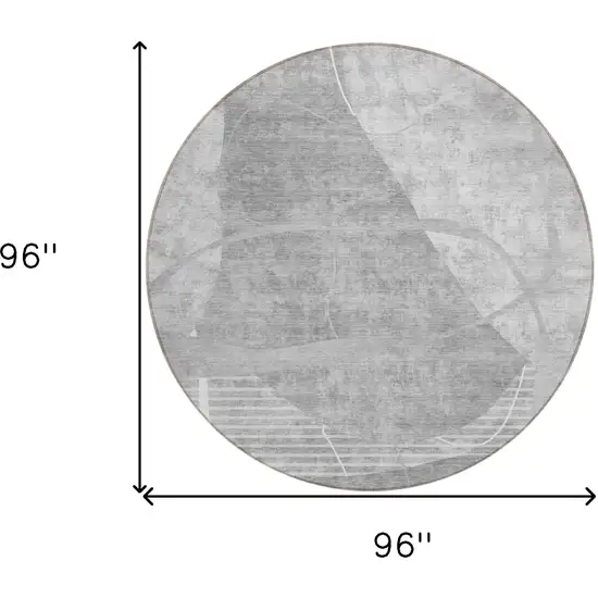 8' Gray Silver And Ivory Round Abstract Washable Indoor Outdoor Area Rug Photo 3